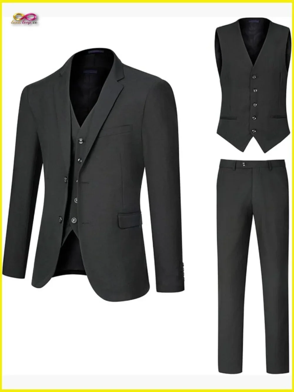 Slim Fit Three Piece Suit Set Blazer Jacket Vest Pants Business Formal